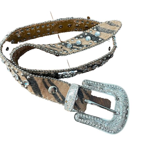 Nocona Belt Buckle Studded Western Bling Rhinestone Horse Hair 28” Rodeo Cowgirl - Picture 4 of 5